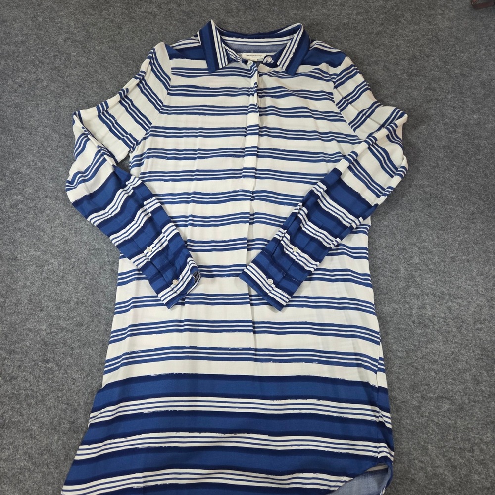 Beachlunchlounge Blue White Striped Long Sleeve Viscose Shirt Dress Womens Small